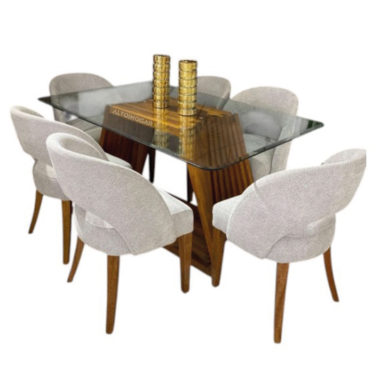 COMEDOR DE 6 SILLAS CLARISSE GRIS CLARO