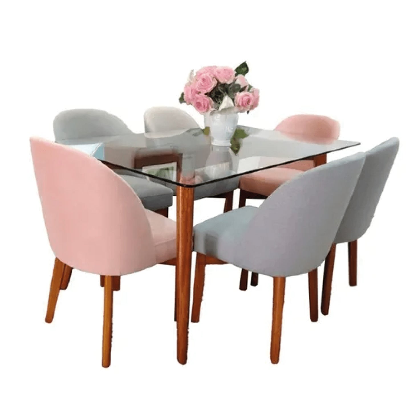 JUEGO DE COMEDOR 6 SILLAS OLI GRIS Y ROSADO