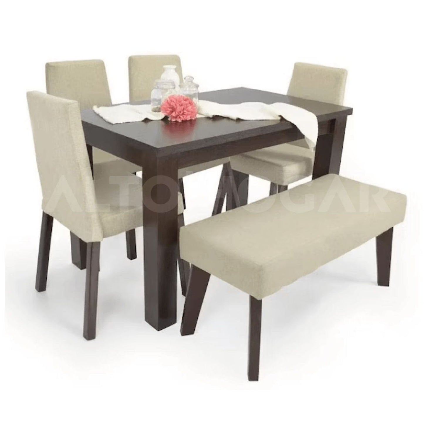 COMEDOR DE 6 SILLAS TRACY BEIGE - NOGAL